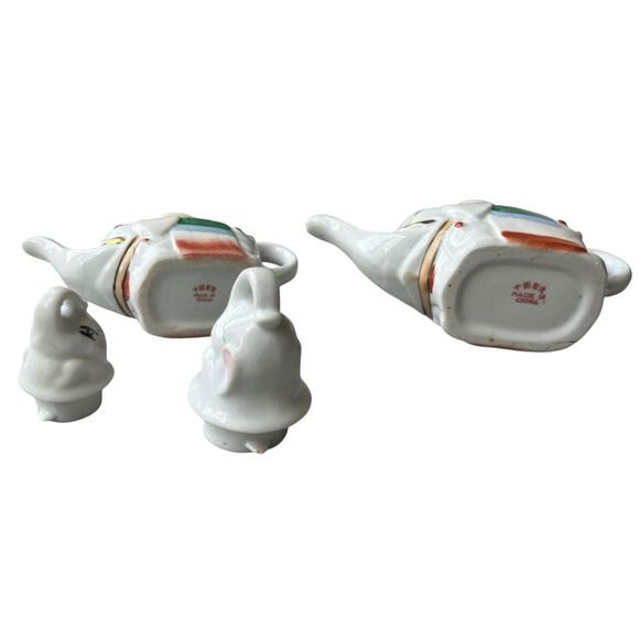 Vintage Elephant Porcelain Teapot Set - White, Green, Red Accents - Picture 5 of 6
